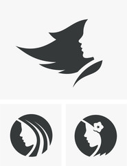 Silhouettes of the beautiful girl with long hair - vector logo