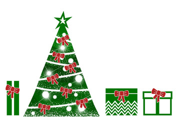 Weihnachtsbaum und Pakete, grün/rot