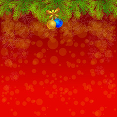 Christmas Background Vector Illustration. Red Christmas Background filled with Snow Symbols and Christmas Ornaments.