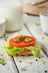 Light Breakfast sandwiches with salad and cheese
