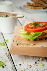 Light Breakfast sandwiches with salad and cheese