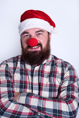 red nose man with santa hat