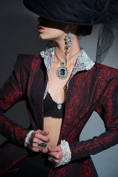 Girl in fashionable hat and jacket
