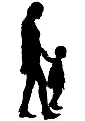 Silhouette of a mother and daughter on white background