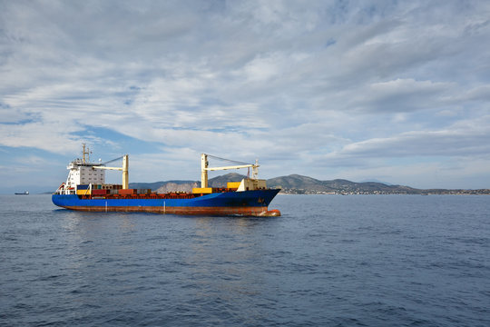 Container ship heading to the port of Piraeus, Greece
