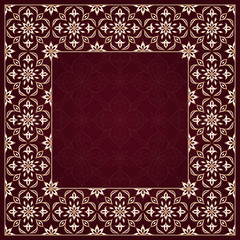 Vintage golden seamless border on dark red.