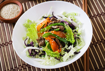 Fresh salad with beef and vegetables