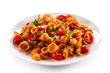 Orecchiette pasta, tomato sauce and vegetables