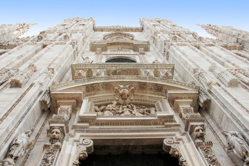 Entrance to the cathedral Duomo in Milan, Italy
