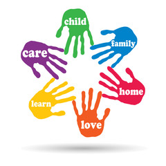Vector conceptual circle hand print word cloud