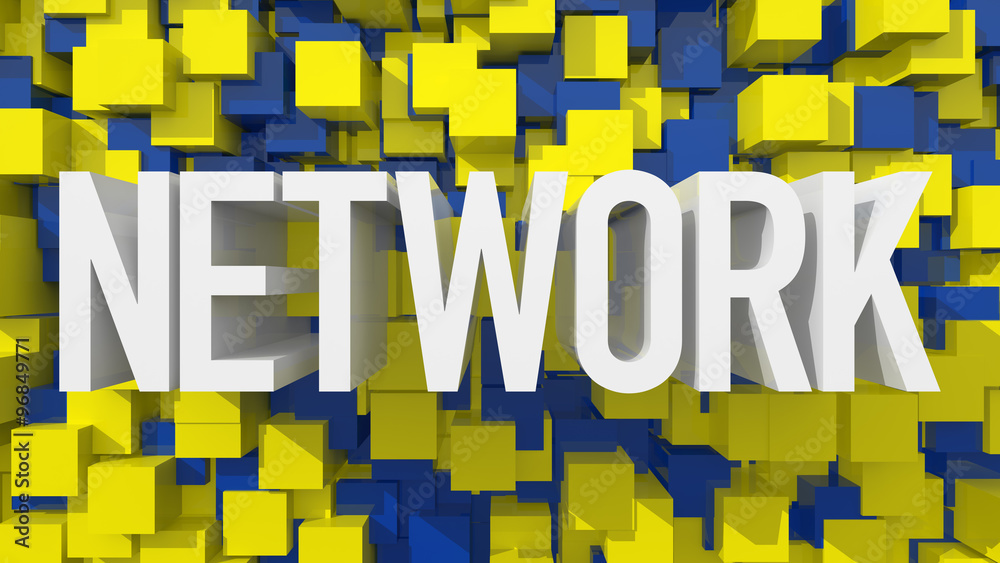 Poster extruded network text with blue abstract backround filled with c