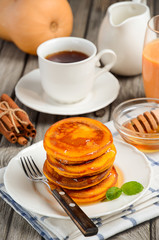 Pumpkin pancakes with honey