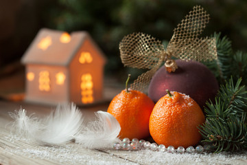 Christmas decorations and tangerines