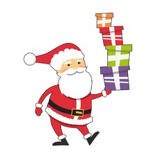 Funny Santa Claus with xmas gift boxes