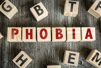 Wooden Blocks with the text: Phobia
