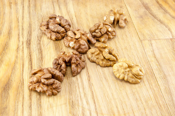 Walnuts on wood.