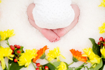 Pieds de bébé avec des fleurs