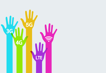 Obraz premium Infografiki mobilnego internetu kolorowe ręce wektor