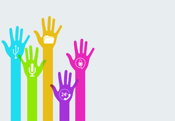 Fototapeta premium Vector colorful hands technology infographics