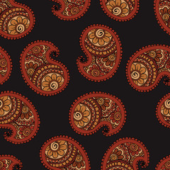 Hand drawn seamless Paisley pattern. Doodle style