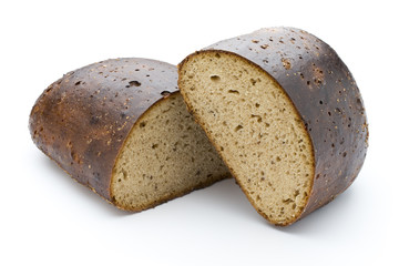 Dark rue bread on a white background.
