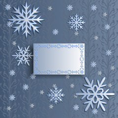 Abstract winter background - snowflakes. You can use as a template, card. Color blue. 3D effect.  Vector illustrations.