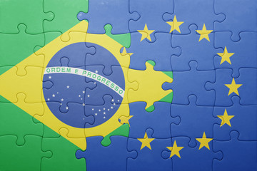puzzle with the national flag of brazil and european union © luzitanija
