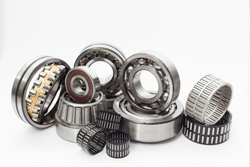 Set of steel ball bearings in closeup.