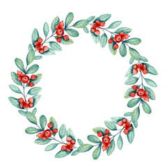 Fototapeta na wymiar Christmas floral wreath. Watercolor hand drawn
