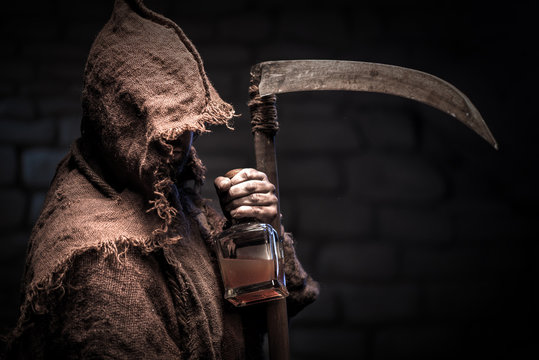 Scary scythman is waiting for every alcoholic
