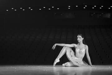 Young ballerina in theater posing, in costume, dancing © HD92