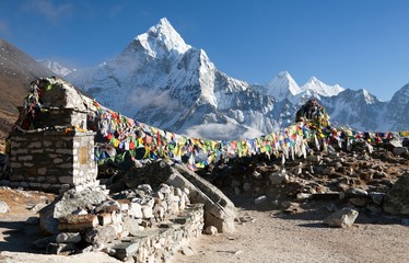 Prayer flags and mount Ama Dablam