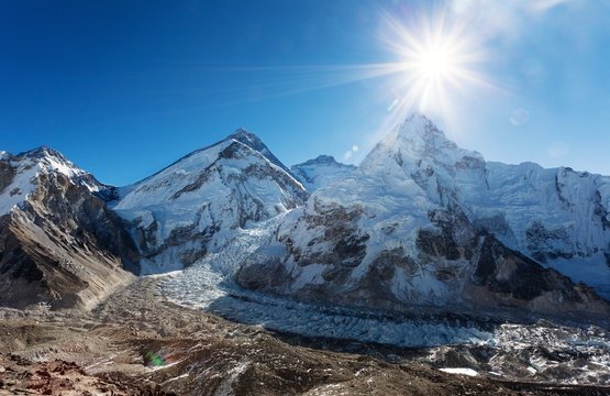 Morning sun above Mount Everest, lhotse and Nuptse