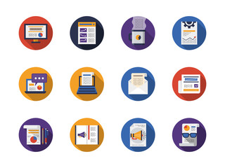 Round flat color web articles icons set