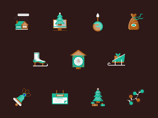 Flat color winter holidays icons set