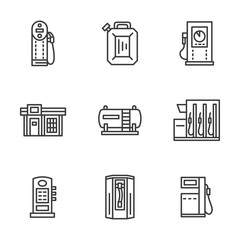 Gas station black line icons collection