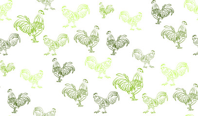 Vector abstract seamless background of cocks. Chaotic cocks.