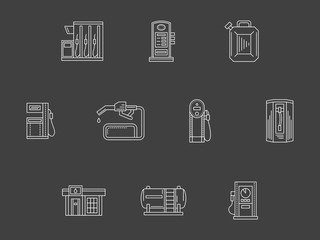 White line filling station icons collection
