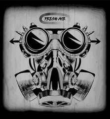 hand drawn safety signs. Steampunk vintage design vector drawing. gas mask punk respirator. wear respiratory protection and hand protection. 