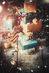 Christmas Presents with a half of Walnut and Natural Products. Vintage Style