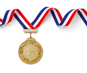 Gold medal on white background