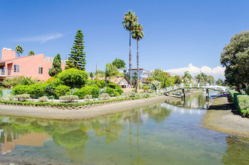 Residential area with canals in Venice Beach, California