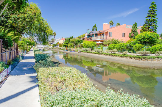 Residential area with canals in Venice Beach, California