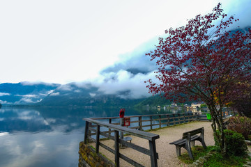 Scenic landscape view of Hallstatt, Austria