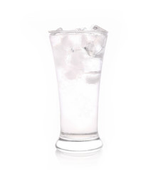Ice cubes in a glass of water on white background