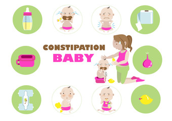 Constipation baby .vector illustration