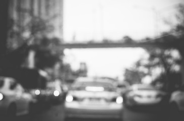 Blurred background, Traffic jam on road, black and white filter