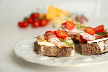 Tasty sandwiches on plate, close up