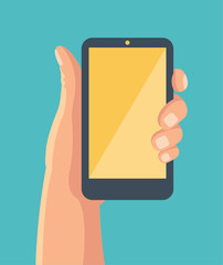 Hand holing smartphone. Vector flat illustration