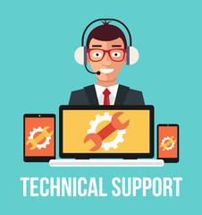 Technical support. Vector flat illustration
